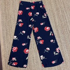 NINE WEST Women's Navy and Red Floral Printed Soft Wide Leg Pant Size M