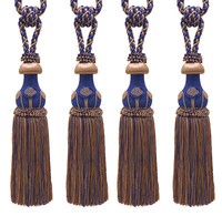 DÉCopro Quasten-Tapethalter TBBL1, Farbe Navy Beige Blue, Set 4