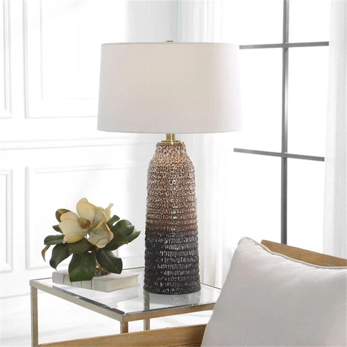 Uttermost Padma Transitional Ceramic Iron and Fabric Mottled Table Lamp in Brown - Picture 2 of 7