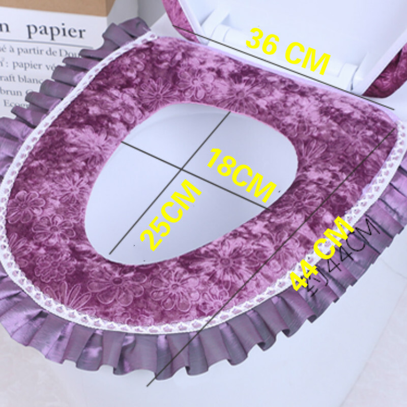 Velvet Toilet Seat Covers Set Lace Closestool Cover Lid Pads Soft