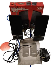 CYBER ACOUSTICS AMPLIFIED SPEAKER SYSTEM CA-22, COMPLETE in ORIGINAL BOX