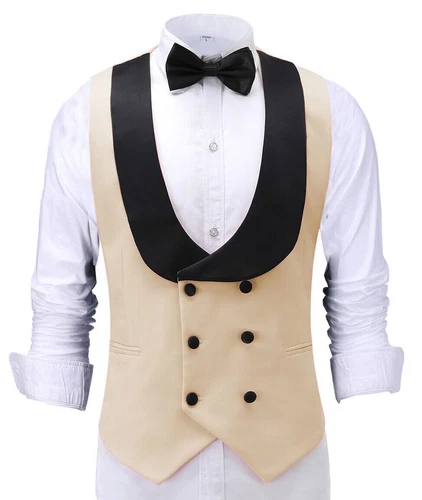 Men's Shawl Collar Vest Double Breasted Slim Prom Blazer Tops Waistcoat Waitress - Bild 17 von 42