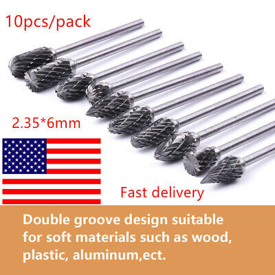 10PCS 3 x 6 mm Tungsten Steel Carbide Burrs Rotary Cutter Files Engraving Tool
