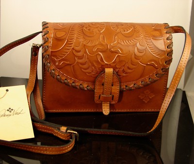 Patricia Nash Burnished Tooled Gold Leather Lanza Cross Body