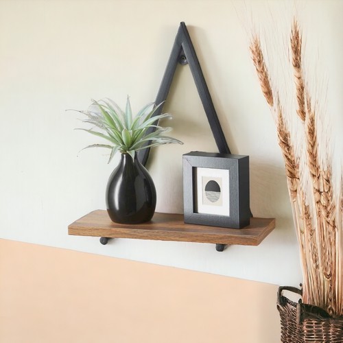 Triángulo Estante Negro Marco de Metal con Estante de Madera Pared Flotante Decoración del Hogar - Imagen 3 de 7