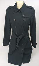 Burberry Women's Black Cotton Sandrigham Long Trench Coat Size 4 Us