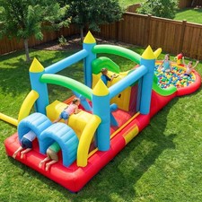 Hapfan Kids Inflatable Water Park Bounce House with Slide Pool Ball Pit Backyard