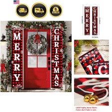 Christmas Decorations Outdoor Yard Front Porch Sign Set Red Black Buffalo Plaid
