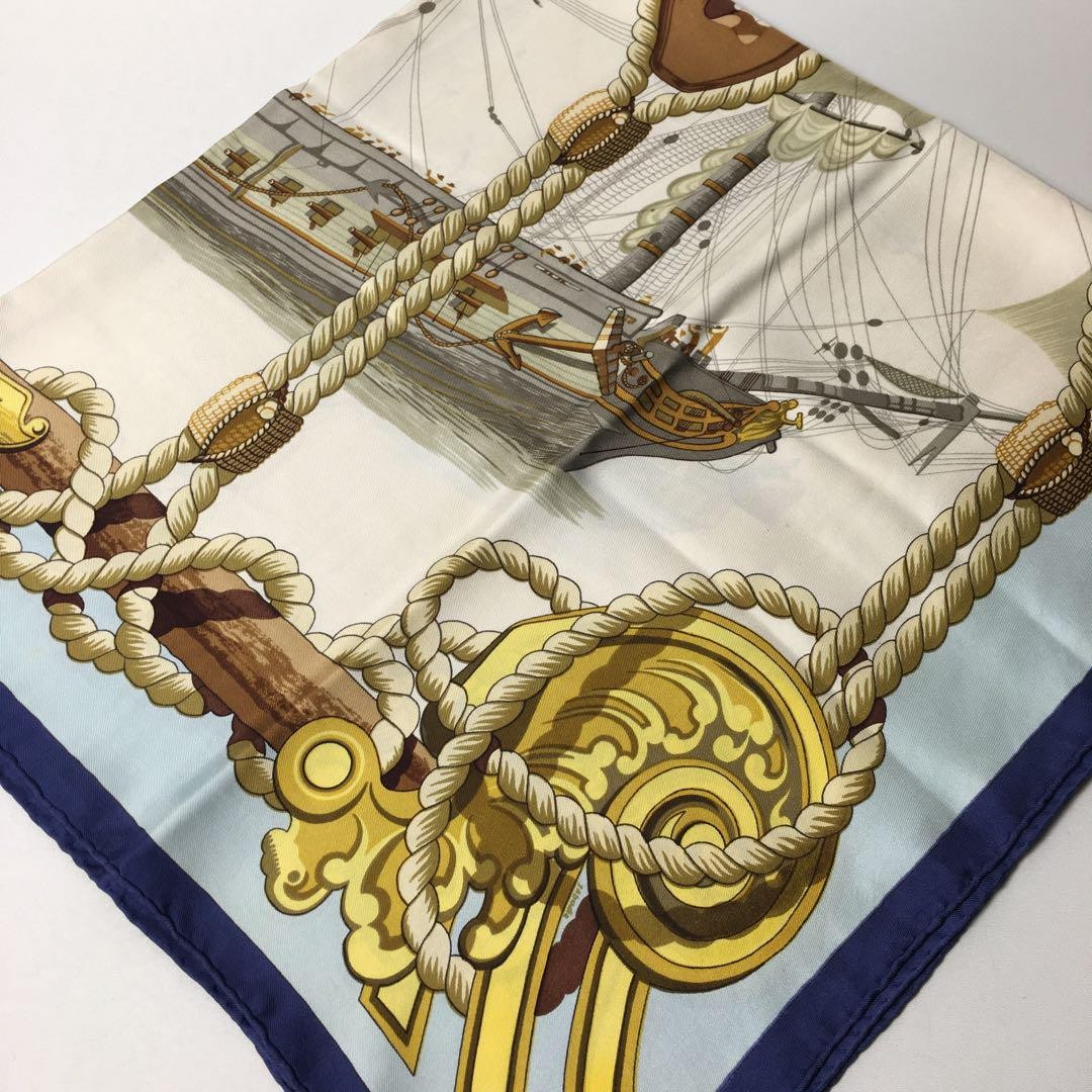 Hermes Carre 90 Silk Scarf in Navy Blue Imported from Japan