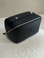 Chanel Large Cosmetic Makeup Bag Black Leather Finish With Golden Zip Brand New