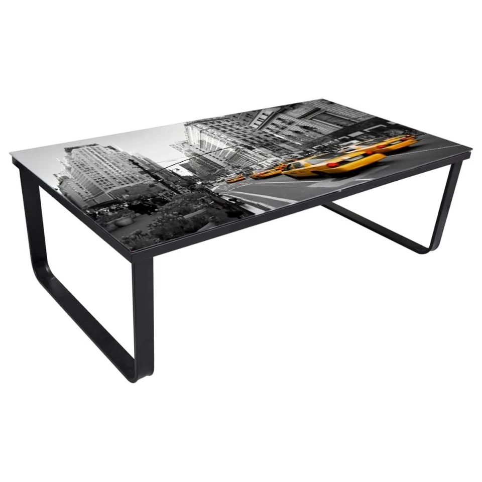 Coffee Table with Glass Top Rectangular Living Room Side Tables Furniture 90 cm - Image 3 of 4