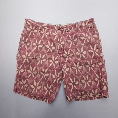 Tailor Vintage 100% Linen Chino Shorts Mens 38 x 9'' Red Tropical Print Travel
