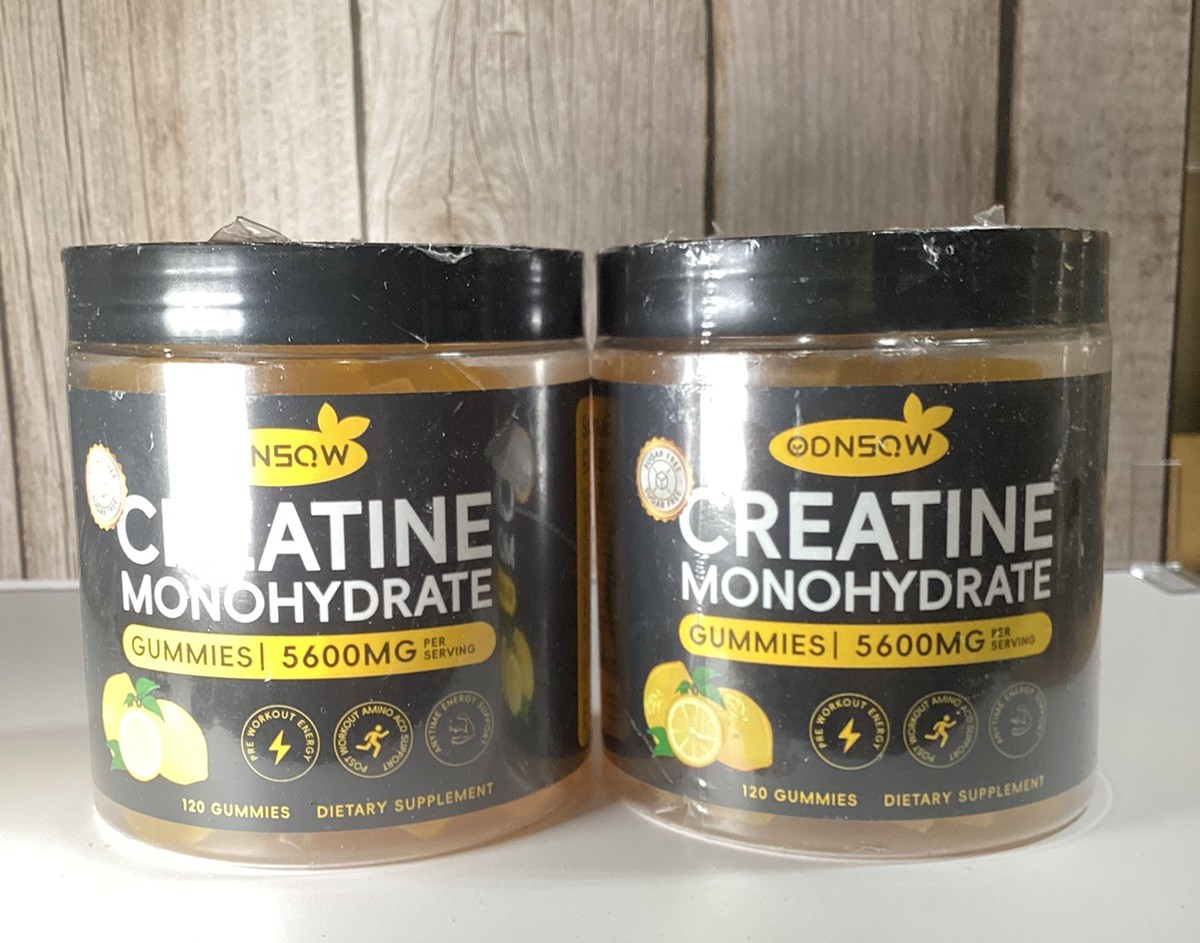Creatine Monohydrate Gummies (2 PACK) 120ct Lemon 5600mg Per Serving ODMSOW