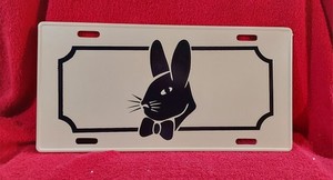 Vintage Black on White Playboy Bunny License Plate Original Logo