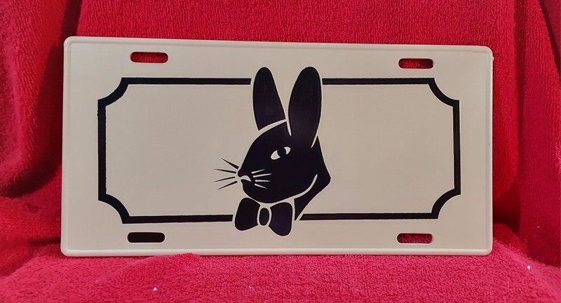 Vintage Black on White Playboy Bunny License Plate Original Logo