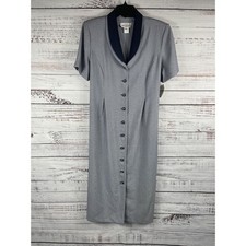 Miss Dorby Petite Dress Women's 14P Navy White Button Front Shawl Collar Midi
