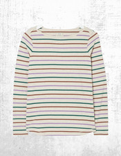 Women’s Fat Face Jersey Top Cream Stripe Breton Long Sleeve Cotton Crew Neck
