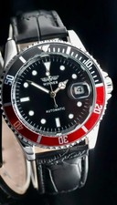 WINNER - HERREN - UHR - AUTOMATIK - SCHWARZ- ROT - DATUM - LEDER - 40MM