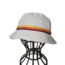 Aldi Gear Hat Bucket One Size White Rainbow Stripe Cotton Summer Logo New