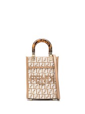 NWT NEW Fendi Brown White Logo Sunshine Shopper Shoulder Tote Bag 1750 