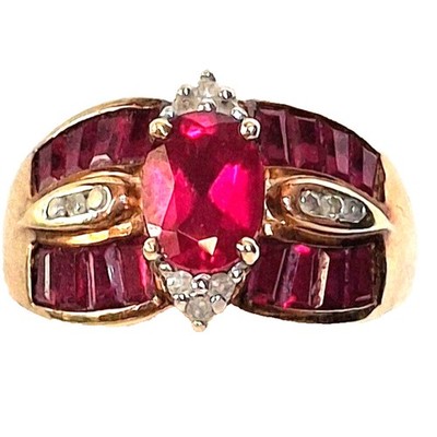 GELBGOLD RING LABORGEFERTIGT RUBIN UND DIAMANT GRÖSSE 8 SKY