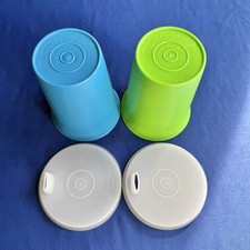 Vintage Tupperware Sippy Cup 109-44 109-37 Bell Tumbler With Flat Lid Blue Green