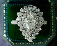 3.10 Ct Pear Cut Moissanite Women's Valentine Ring 14k White Gold Finish