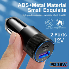 12V 3.1A USB C Car Phone Fast Charger 38W PD/QC USB A Adapter Cigarette Lighter