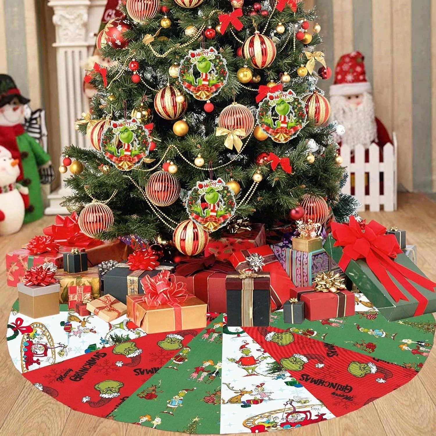 Seuss Geisel Christmas Tree Skirt Merry Grin White Green Red