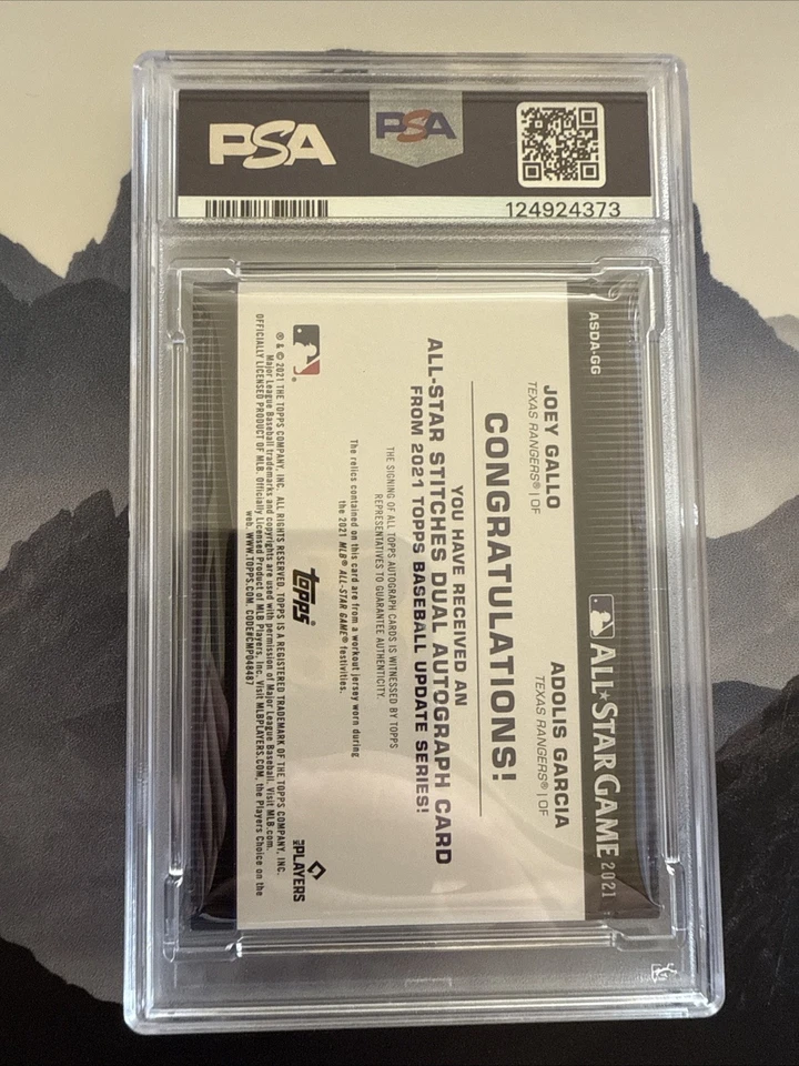 Actualización Topps 2021 Joey Gallo Adolis Garcia parche doble automático ASG #'d/25 PSA 7 casi nuevo Foto 2 de 2