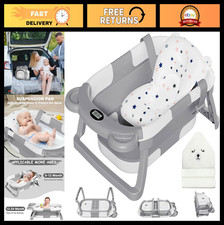 Collapsible Baby Bathtub for Newborns with Thermometer, Hooded Towel Cushion -