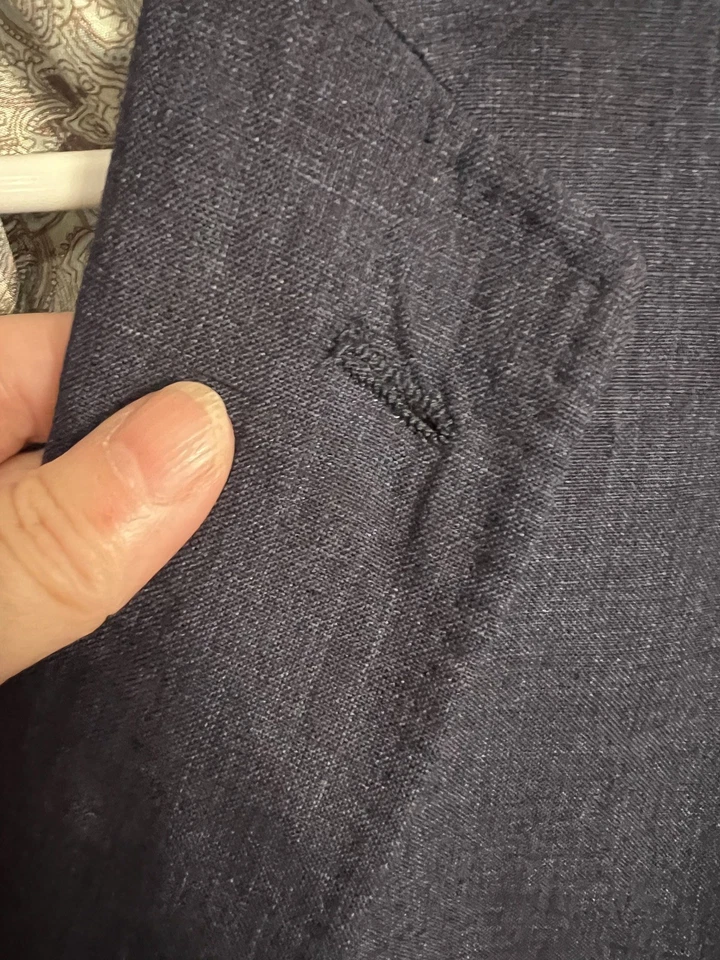 CHAQUETA DEPORTIVA BLAZER DE LINO TEJIDO DE LUJO de diseñador ALAN FLUSSER, talla 48L azul marino Foto 4 de 4