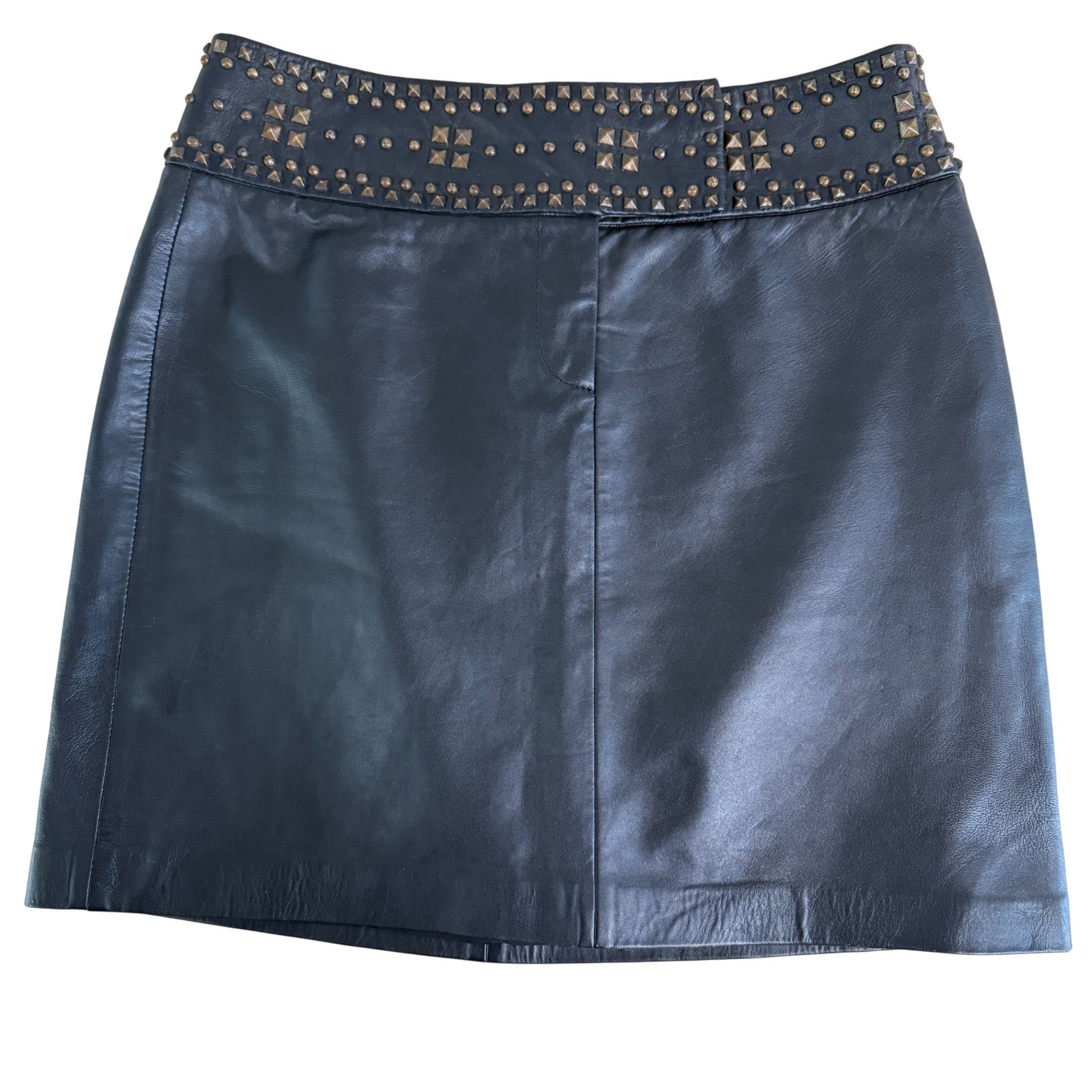 "Womens Black Leather Studded Mini Skirt Rocker Punk Stud: Waist 31\"/Hip 38\""