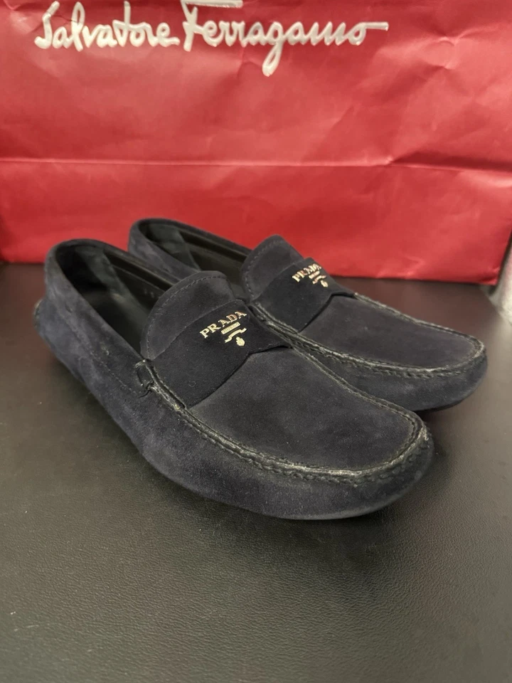 Prada Men's shoes suede loafer driver blue US 10 $1170 MSRP - Image 3 of 4
