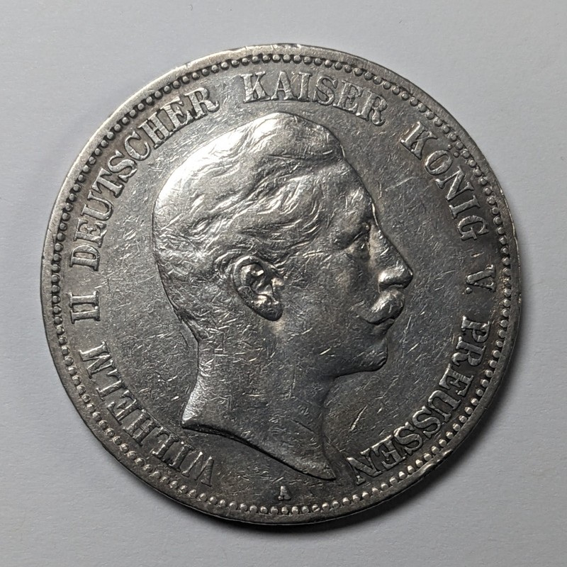 1901 A Prussian Germany Silver .900 Fine 5 Marks