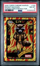 2025 TOPPS CHROME MARVEL HUMAN TORCH REFRACTOR #120 ROCKET RACCOON 13/39 PSA 8