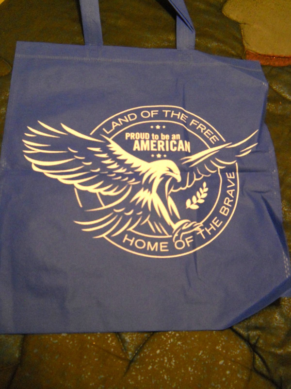 NEW  ~"Proud to be an AMERICAN" BLUE  Tote Bag ~ 13" x 15"