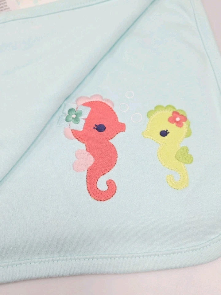 Gymboree Coral Cutie Caballito de Mar Bebé Cuna Manta Reversible Playa NUEVO Aqua Ocean Foto 2 de 4