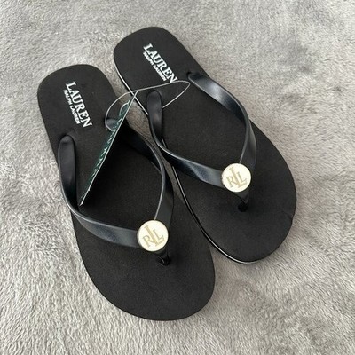 NWT Lauren Ralph Lauren Black Flip Flops Sandals Women's