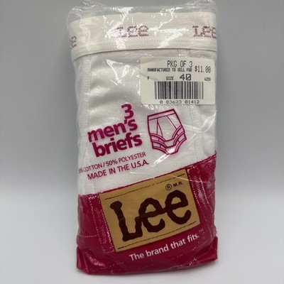 Vintage 1980'S NOS Lee Briefs Men's Classic Underwear 3 Pack L 40 White Cotton