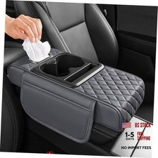 5 in 1 Nappa Leather Console Armrest Cover Built-in cup holder, tissue Gray