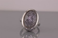 Sterling Silver Oval Clear Quartz Over Drusy Statement Band Ring 10g 925 Sz: 10