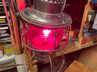 Adlake Penn Central Vintage Railroad Lantern Red Globe Converted to Lamp