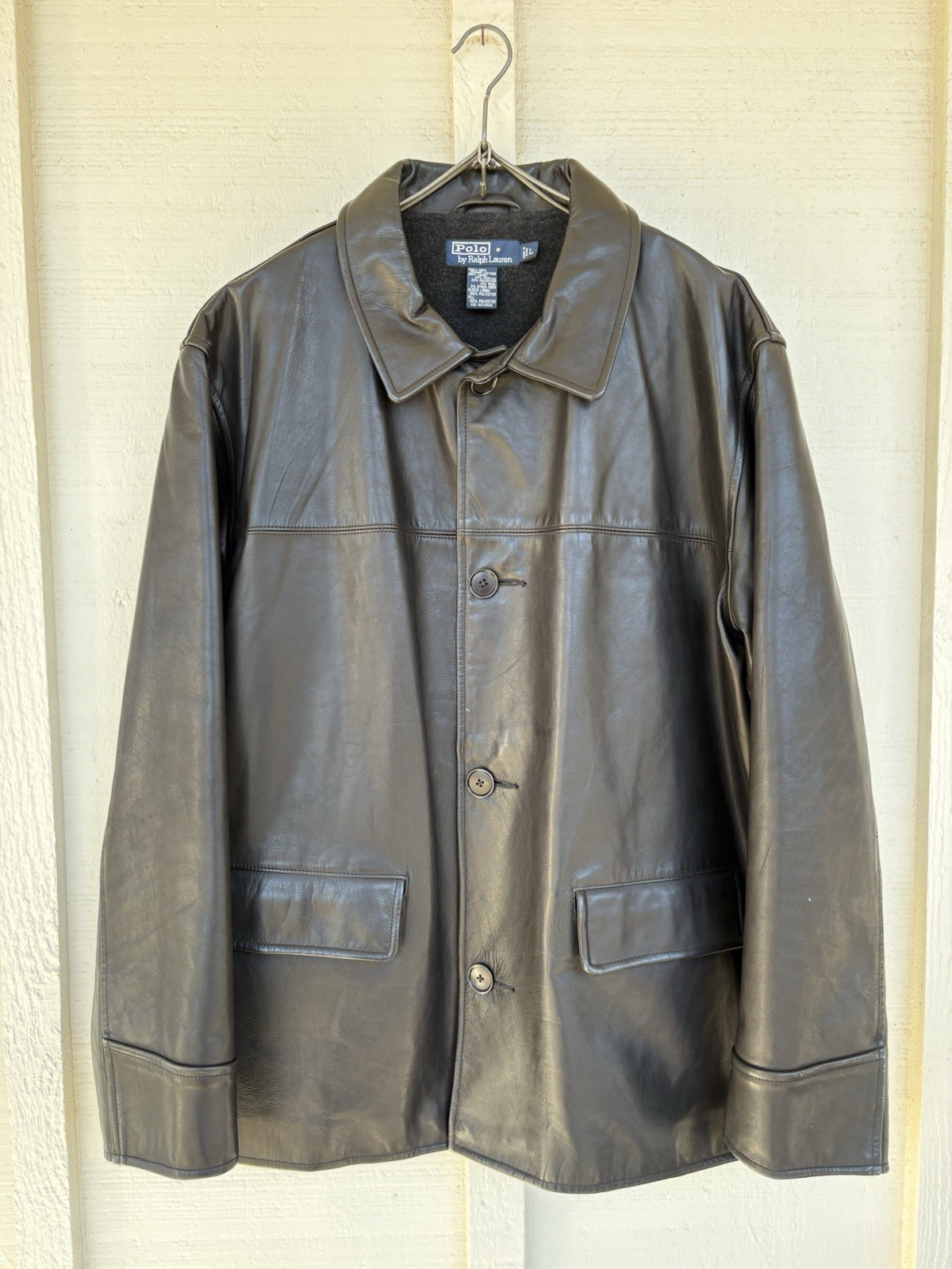 Vintage 1990’s Polo Ralph Lauren Black Leather Car Coat Jacket Lined Men’s