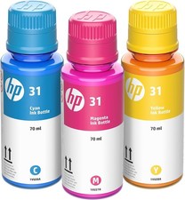 Genuine HP 31 3-Pack Cyan, Magenta, Yellow Ink Bottles 9C228AN EXPIRATION 05/26