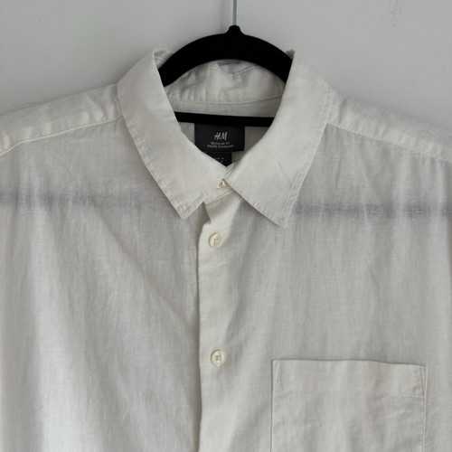 New H&M Linen Cotton Blend Button Up Short Sleeve Shirt Men’s Size Medium