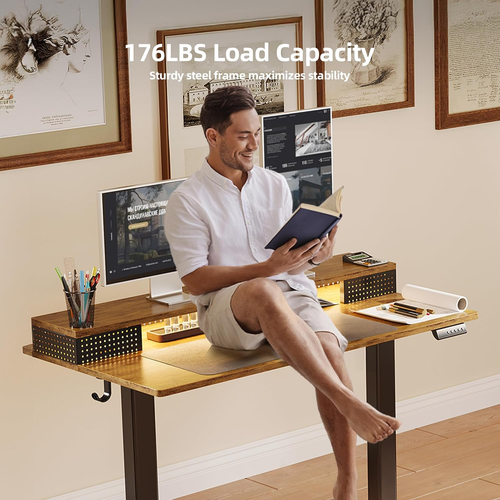 Height Adjustable Electric Standing Desk with LED Lights & Monitor Stand - Picture 9 of 9