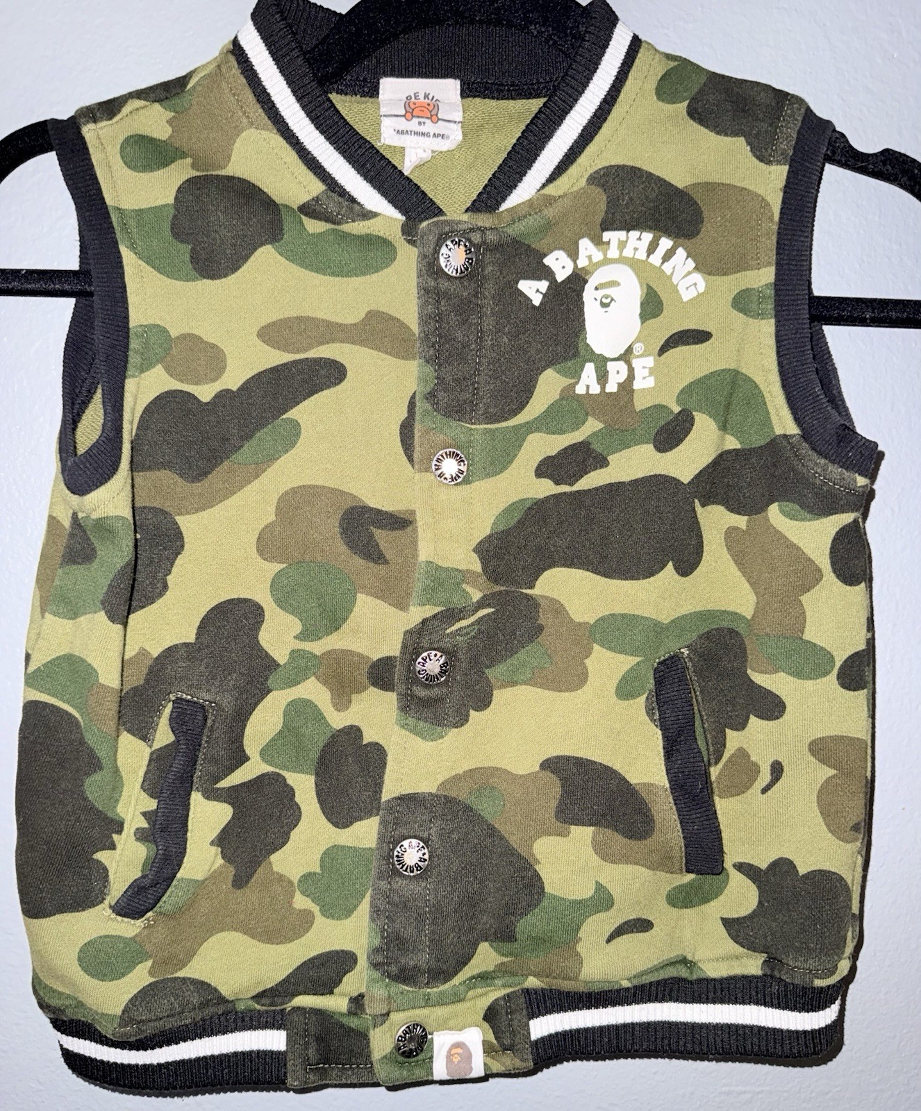 A BATHING APE BAPE KIDS 1st Yellow Green Camo Down Vest Size 120 (US 4t/ 5T) JP