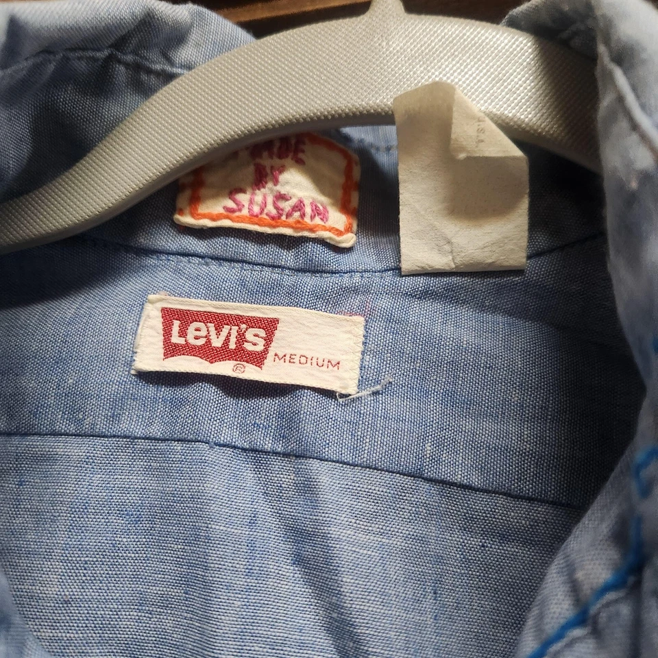 Camisa Vintage Naranja Tab Levis Chambry Abotonada Embriodered Años 70 Hippie Floral Foto 2 de 3