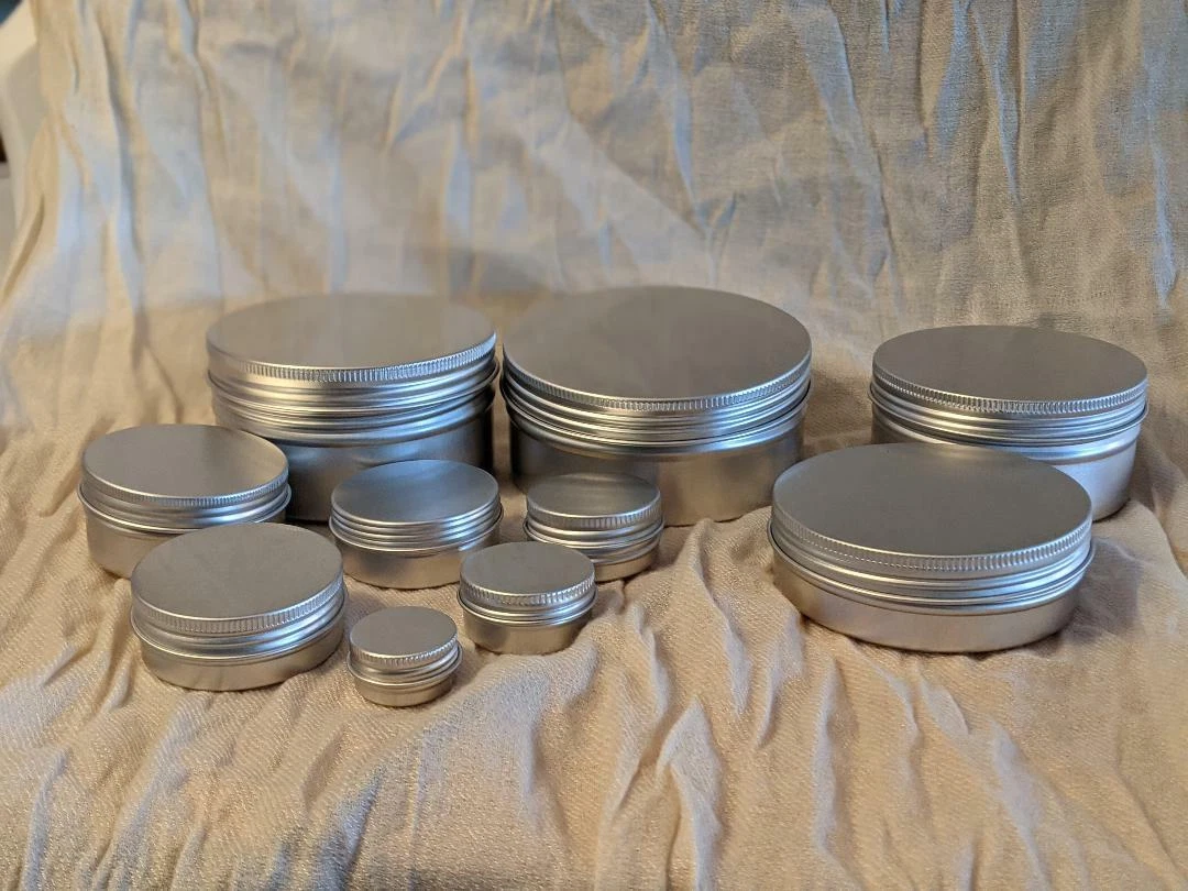ALUMINIUM TINS JARS POTS CONTAINERS Screw Lids Sizes 5ml 10 15